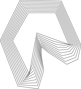 Yay şeklinde keskin çokgen eşmerkezli kare çizgiler tanımlanmış kenarları ve grafik hareketi olan boş bir figür oluşturur..