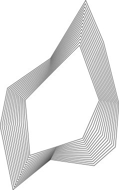 Dinamik eşmerkezli kare çizgileri ve katmanlı açısal hareketi gösteren içi boş çokgen şekil.