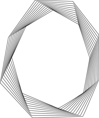 İçi boş merkezli ve geometrik hareketli sert kenarlı eşmerkezli kare çizgilerden oluşan soyut form.