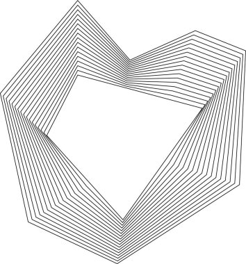 Eşmerkezli kare çizgiler ve açısal hareketli oyuk merkezli sert kenarlı çokgen öge.