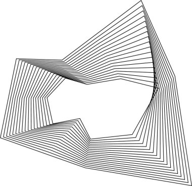 Düzensiz serbest biçim şekli, içi boş kare çizgiler ve akan geometrik hareketle oluşturulur..