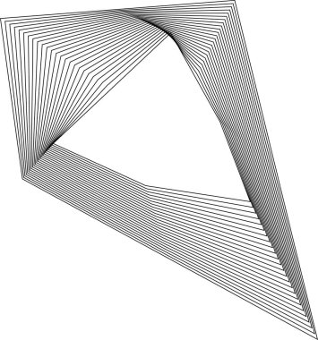 Düzensiz kenarları olan keskin organik figür içi boş merkez ve dinamik akışı gösteren eşmerkezli kare çizgiler tarafından oluşturuldu.