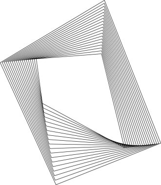 Boş merkezi ve açısal grafik hareketi olan eşmerkezli çizgilerden oluşan soyut düzensiz kare şekil.
