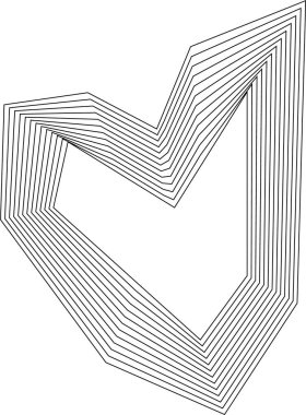 Keskin kenarları eşmerkezli kare çizgiler ve geometrik hareketli oyuk merkezli sert V biçimi.