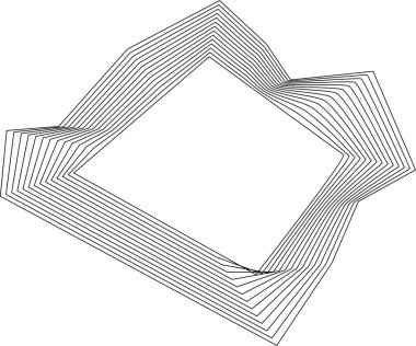 Eşmerkezli kareler tarafından oluşturulan organik çizgilerle oluşan dalgalanma şekli içi boş merkezler ve akan hareketler yaratır.