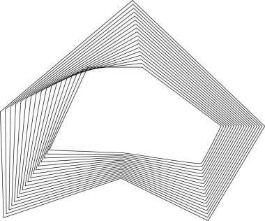 Keskin uçlu şekil, merkezinin içi boş ve açısal hatları olan eşmerkezli kare çizgilerden yaratıldı..