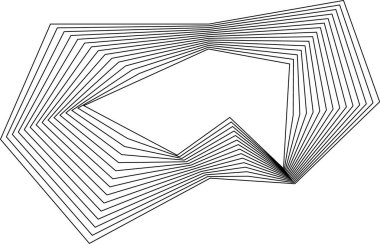 Eş merkezli kare çizgilerle çokgen geometriden esinlenilmiş şekil ve katmanlı soyut hareketi gösteren oyuk merkez.