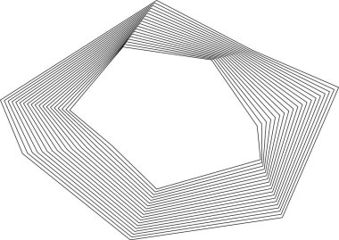 Düzensiz kare çokgen şekil eşmerkezli kare çizgiler ve katmanlı geometrik hareketi gösteren oyuk merkez.