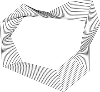 Dinamik akışla dolu boş bir merkezi çevreleyen eşmerkezli kare çizgiler tarafından oluşturulan keskin kenarlı hareket şekli.