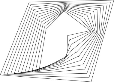 Eşmerkezli düz çizgilerden oluşan kare çokgen şekil geometrik çevre ve hareket ile birden fazla kenar oluşturur.