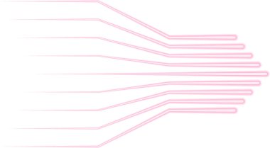 Paralel neon hatları derinlik ve hareketi vurgulayarak üç boyutlu bir etki yaratır..