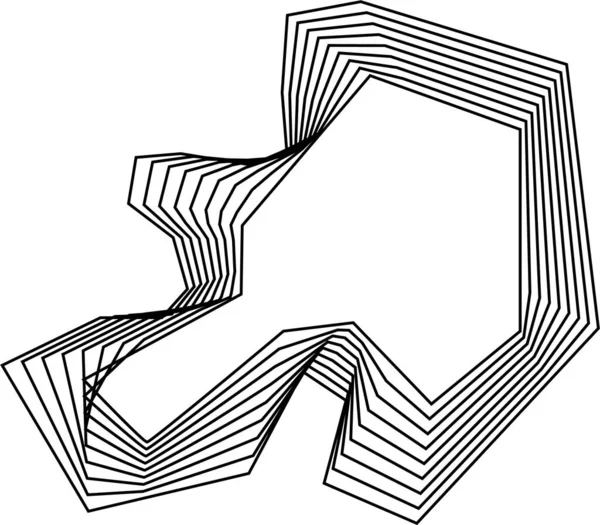 Keskin çokgen biçimi eşmerkezli kare çizgiler ve açısal hareketle oluşturuldu.