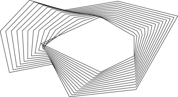 Keskin açılar ve geometrik kenarları vurgulayan yapılandırılmış doğrusal form oluşturan katı eşmerkezli çizgilerle kare tasarım.