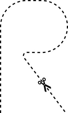 Kesme yolunu gösteren makas simgesi ile R biçimli kesik çizgi.