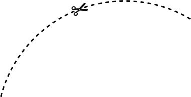 Kesme yolunu gösteren makas simgesi olan yuvarlak eğimli çizgi.