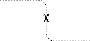 Nereyi keseceğini belirten makas simgesi ile basit bir eğri şekli oluşturan kesik bir çizgi.