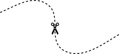 Nereyi keseceğini gösteren makas simgesiyle dalga desenini takip eden kesik bir çizgi.