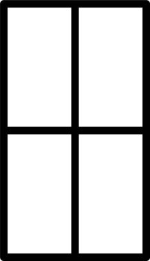 Dikdörtgen yatay ve dikey çizgilere bölünmüş dört eşit parçaya bölünür.