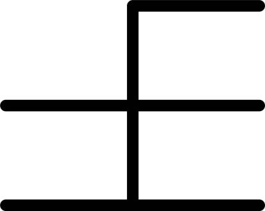 Bir dik çizgi oluşturur ve bir diğeri de üç zıt köşeden oluşur, kalın bir hatla..