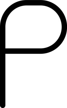 Çizgi, kalın hatlı ve geometrik şekilli P şeklinde bir eğri oluşturur..