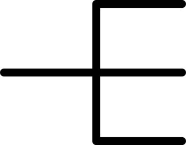 Çizgi, iki zıt köşeden oluşan üç çatallı bir şekil oluşturur. Kalın bir dış hat ve geometrik form içerir..