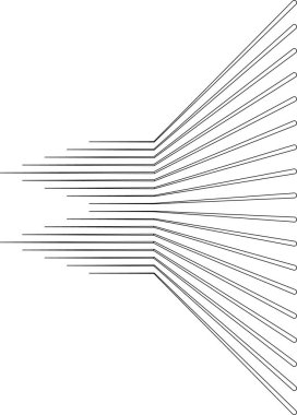 Paralel çizgiler ışıma etkisiyle iki üçgen şeklinde sonlanır ve çarpıcı bir geometrik desen oluşturur..