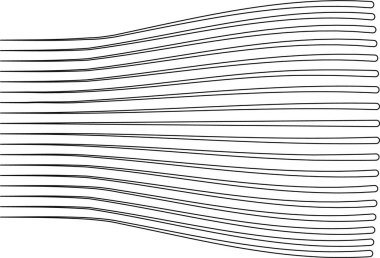 Paralel çizgiler şişirilmiş şekillerle biter, dinamik geometrik bir yapı oluşturur.