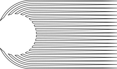 Kısa paralel çizgiler dairesel şekillerle biter, kompakt geometrik tasarım oluşturur.