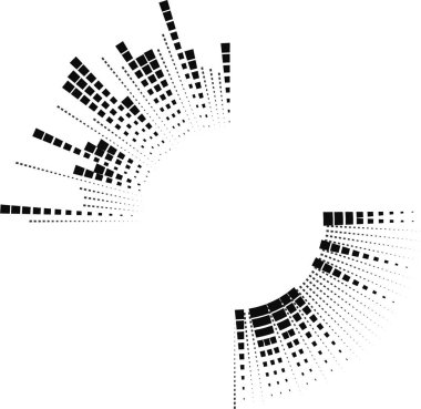Merkezi noktadan dışa doğru uzanan uzun kare ışınlardan oluşan iki konsantre kirişli tasarım..