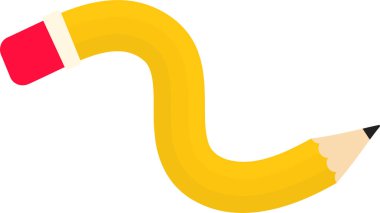 Wavy graphic line with a sinuous curve, in the shape of a wooden graphite pencil with a rubber tip, to point out elements in the graphic composition