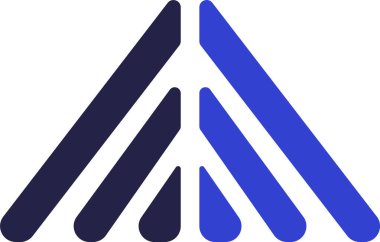 Paralel çizgileri olan logo için iki renk üçgen simgesi ve yuvarlak köşeli iki yarıya bölünmüş