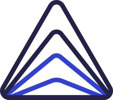 İçinde yuvarlak köşeli ve çeşitli boyutlarda ve açılardan oluşan üçgensel logo simgesi