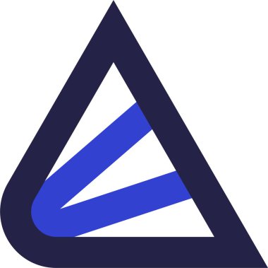 Yuvarlak köşeli, paralel ve köşeli çizgili üçgen şekilli logo için iki renk üçgen simgesi