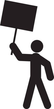 Protestonun bir parçası olarak dikdörtgen bir levha tutuyor..