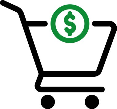 İşlemlerde maliyeti veya finansal değeri simgeleyen yüzen dolar işareti olan bir alışveriş arabasının dijital çizimi.