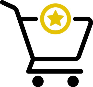 Üzerinde bir yıldız sembolü bulunan pazar arabası simgesi, alışverişte öncelikli veya öncelikli ürünleri temsil ediyor.