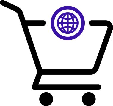 Yukarıda www sembolü bulunan alışveriş arabası simgesi, İnternet tabanlı veya web ekommerce alışveriş platformlarını temsil ediyor.