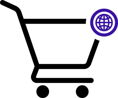 İçinde www sembolü bulunan pazar arabası simgesi, web tabanlı alışveriş, çevrimiçi perakende veya ekommerce web sitelerini simgeliyor.