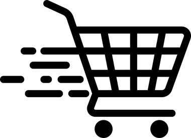 Alışveriş arabası simgesi ekommerce içinde hız ya da hızlı çıkış işlemini gösteren hareket çizgileri betimliyor.