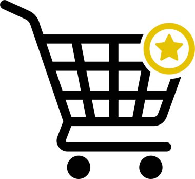 Ecommerce alışveriş ortamında tercih edilen veya derecelendirilen ürünü gösteren bir yıldız sembolü içeren alışveriş arabası simgesi.