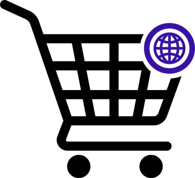 Web tabanlı ticaret ve İnternet alışverişini gösteren bir www sembolü içeren temel alışveriş arabası simgesi.