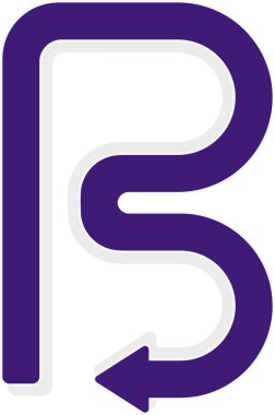 Kavisli grafik çizgisi, yuvarlak köşeli bir ok şeklinde, kontur ve gölge, alfabenin B harfini oluşturur.