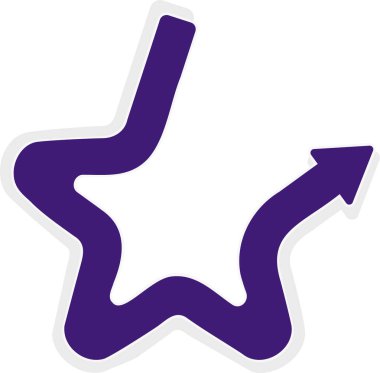 Eğimli grafik yolu, yuvarlak köşeleri, belirgin kenarı ve gölge etkisi olan, yıldız şekilli yolu olan stilize bir yön simgesi şeklinde.