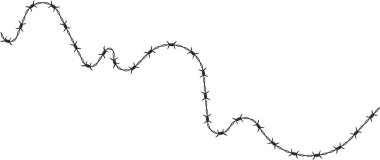 Sivri uçlu dikenli tel, bükülmüş metal tel boyunca eşit aralıklarla sivri dikenli dikenli tellerle düzensiz bir zikzak deseni oluşturuyor..