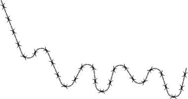 Sivri dikenli tel düzensiz, kaotik bir yola yerleştirilmiş keskin dikenli teller bükülmüş metal yapısı boyunca yayılmış..