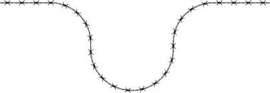 Düz bir çizgi boyunca kıvrımlı bir yolu takip eden sivri dikenli teller ve bükülmüş şekli boyunca eşit olarak dağılmış dikenli dikenler..