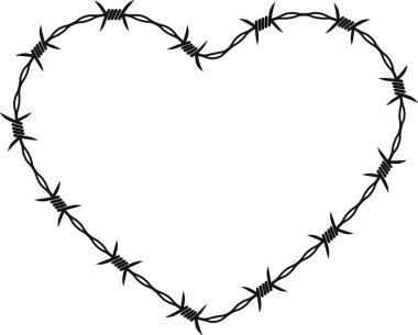 İnce dikenli tel, kıvrımlı hatları boyunca sürekli dikenlerle bir kalp şekli oluşturuyor..
