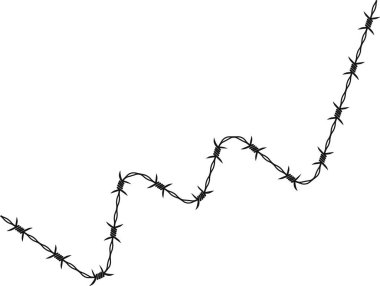 Dikenli tel, güzergahı boyunca düzensiz aralıklarla ve sendeleyen açılarla bir zikzak oluşturuyor..