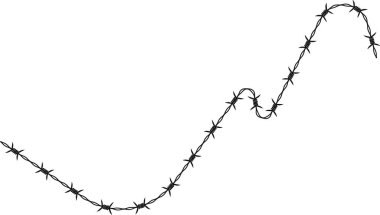 Dikenli tel, ani yön değişiklikleriyle keskin açılı bir hat oluşturuyor..