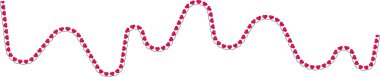 Sinüzoidal dalga, küçük kırmızı kalpler, düzensiz ve bozuk bir desen sergiliyor..